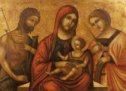 Ecole VENETO-DALMATE vers 1600 Vierge à l'Enfant avec Sainte Catherine et Saint Jean-Baptiste...