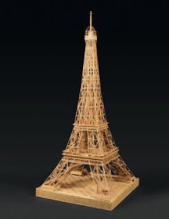null Maquette de la Tour Eiffel composée de 35 000 allumettes, sur âme de bois. Sur...