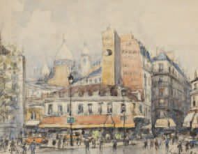 Georges ROY Montmartre, vers 1930. Aquarelle sur papier, signée en bas à droite....