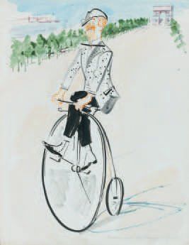 James RASSIAT Redescendons les Champs Élysées. Maurice CHEVALIER à vélocipède sur...