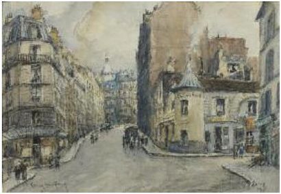 Georges ROSE (1895 - 1951) La rue du Mont Cenis Aquarelle sur papier, signée en bas...