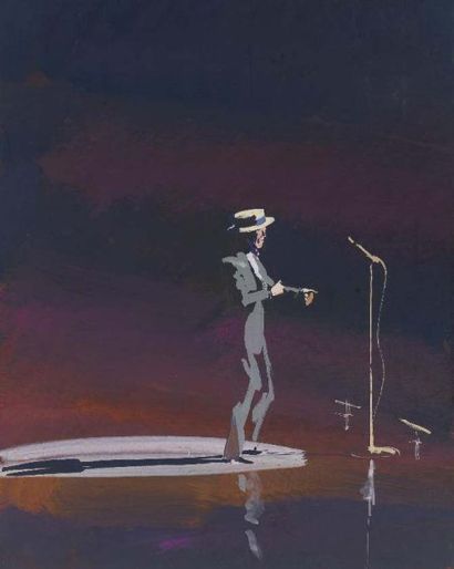 James RASSIAT (1909 - 1998) Maurice CHEVALIER seul en scène Gouache sur papier. 38,7...