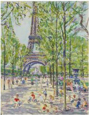 James RASSIAT (1909 - 1998) Le Champ de Mars et la Tour Eiffel, vers 1955. Gouache...