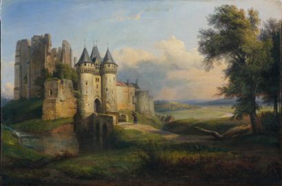 François Edme RICOIS (1795-1881) Le château de Nogent le Rotrou Huile sur toile signée...