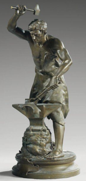 Adrien Etienne GAUDEZ (1845-1902) Le Travail Statuette en bronze à patine brune représentant...