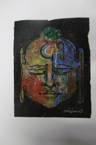 Ladislas KIJNO (1921-2012) Tête de bouddha Papier froissé, signé en bas à droite,...