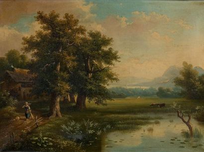 École de la fin du XIXe siècle Paysages italiens.
Trois huiles sur toile.
43 x 60...
