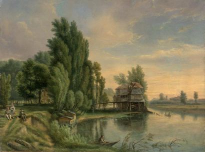 A.SAVARY (XIXe siècle) Pêcheurs près du Moulin.
Huile sur toile, signée en bas à...