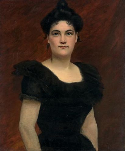 Robert de Rougé (? - 1916) Femme en robe noire.
Huile sur toile.
73 x 59,5 cm.
R...