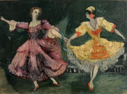 Robert de Rougé (? - 1916) Danseuses.
Huile sur toile, rentoilée.
60 x 81 cm