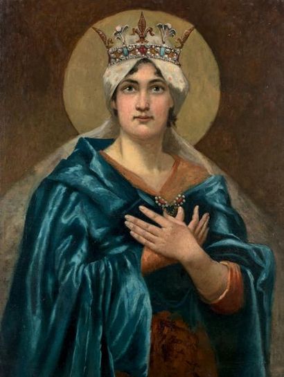 Robert de Rougé (? - 1916) Sainte Vierge.
Huile sur toile.
86 x 63 cm.