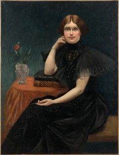 Robert de Rougé (? - 1916) Jeune femme accoudée au vase de fleur.
Huile sur toile.
116,5...