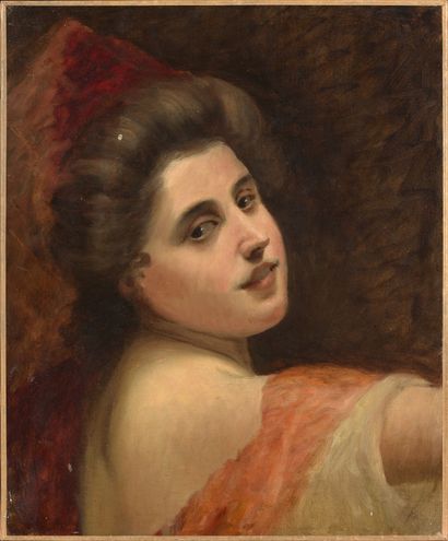 Robert de Rougé (? - 1916) Femme de trois quart à l'épaule dénudée.
Huile sur toile.
46...
