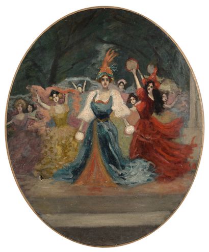 Robert de Rougé (? - 1916) Danseuses.
Huile sur toile ovale.
61 x 50,5 cm.
Accid...