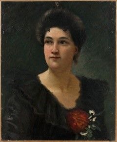 Robert de Rougé (? - 1916) Portrait de femme à la rose rouge.
Huile sur toile.
55...