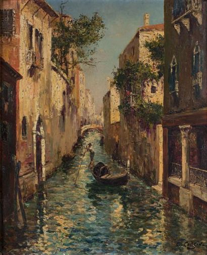 CHARLES COUSIN (1904-1972) Canal à Venise animé d'une gondole.
Huile sur toile, signée...