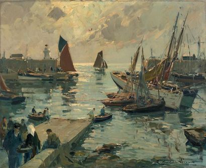 Paul Emile LECOMTE (1877-1950) Vue de port.
Huile sur toile, signée en bas à droite.
50...