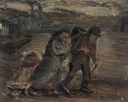 Alexandre STEINLEN (1859-1923) Ouvrier et sa famille rentrant du travail
Huile sur...