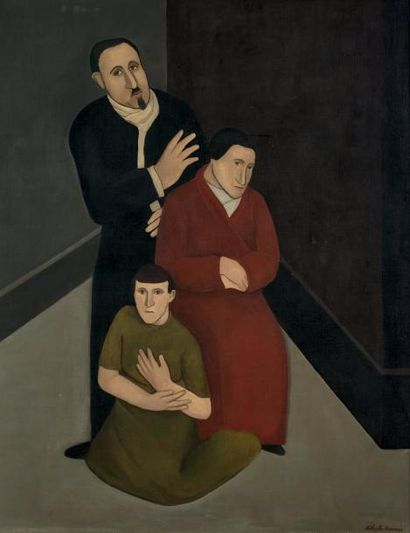 Nathalie KRAEMER (1891-1943) Portrait de famille.
Huile sur toile, signée en bas...