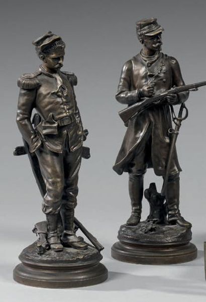 École Française du XIXe siècle Deux Soldats
Deux statuettes en bronze patiné.
Hauteur:...