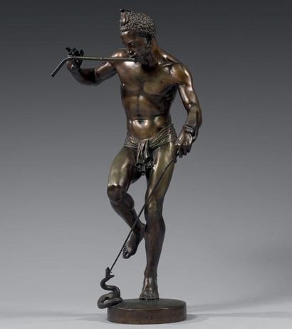 Charles-Arthur BOURGEOIS (1836-1886) Le Charmeur de serpent.
Bronze à patine brune,...