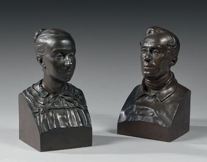 École Française du XIXe siècle Buste d'homme, 1844
Buste de femme, 1845
Deux sculptures...