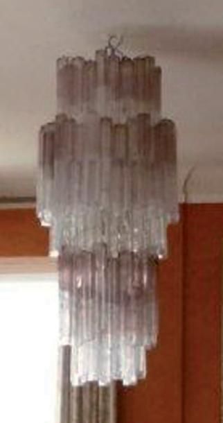 VENINI, Murano Importante suspension lumineuse pyramidale composée de tubes en verre...