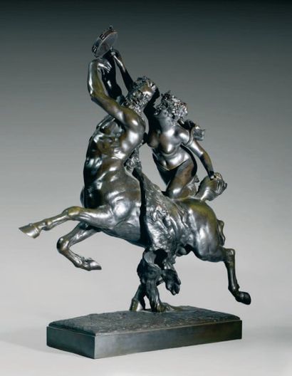 Arthur-Jacques LEDUC (1848-1918) Le centaure enlevant une nymphe Bronze à patine...