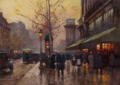 Edouard CORTES (1882-1969) Porte Saint Martin, le soir Huile sur toile signée en...