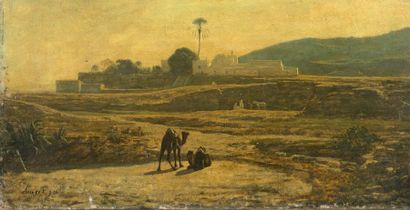 Emmanuel Joseph LAURET (1809-1882) * Chameaux devant une oasis
Huile sur toile, signée...