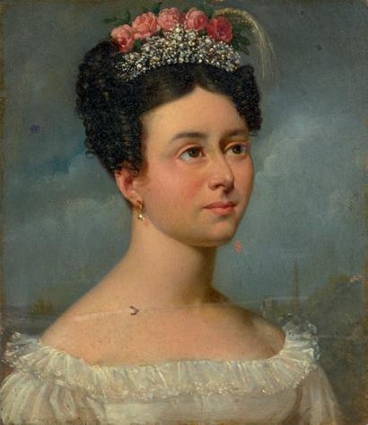 École Française ou italienne du début du XIXe siècle * Portrait de femme au diadème
Huile...