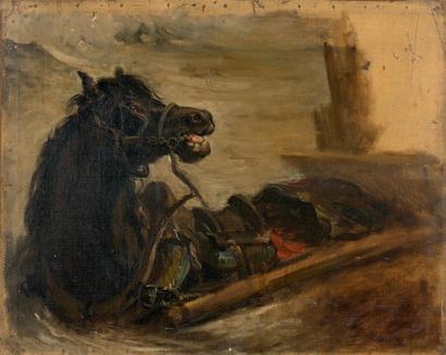 ÉCOLE FRANÇAISE, vers 1840 * Cheval se noyant
Huile sur toile.
50 x 61,5 cm.