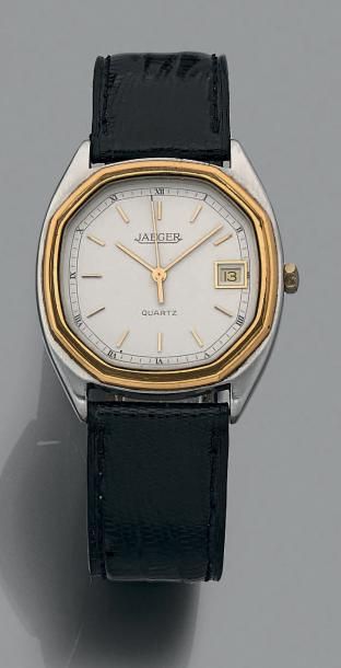 JAEGER No. 3910-42 / 0828 Montre bracelet en plaqué or et acier. Boîtier tonneau,...