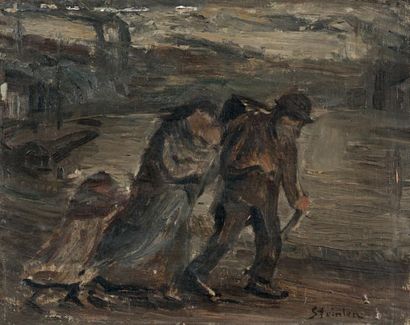 Alexandre STEINLEN (1859-1923) Ouvrier et sa famille rentrant du travail
Huile sur...
