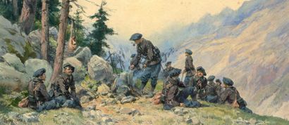 Pierre COMBA (1859-1934) Chasseurs alpins faisant une halte
Chasseurs alpins prenant...