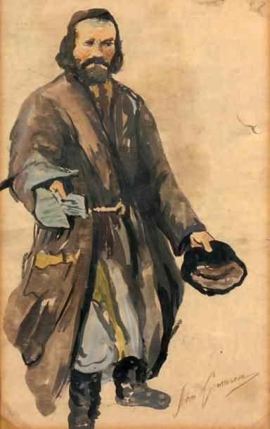 Anton KOZAKIEWICZ (1841-1929) Portrait d'oriental en pied
Aquarelle, signée en bas...