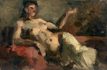 École FRANÇAISE de la fin du XIXe siècle * Femme dénudée allongée
Huile sur toile.
16...