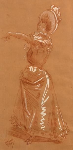 Jules CHÉRET (1836-1932) * Chanteuse de cabaret
Sanguine et pierre blanche sur papier,...