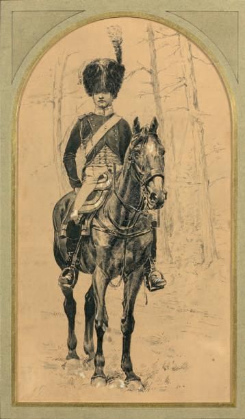 École Française de la seconde moitié du XIXe siècle * Hussard à cheval
Encre et lavis...