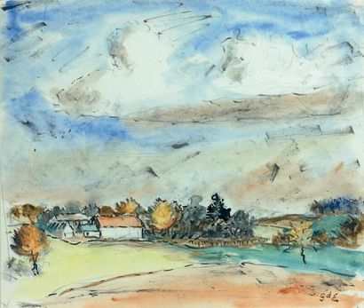 Georges d'ESPGNAT (1870 - 1950) Maison dans un paysage
Encre et aquarelle sur papier...