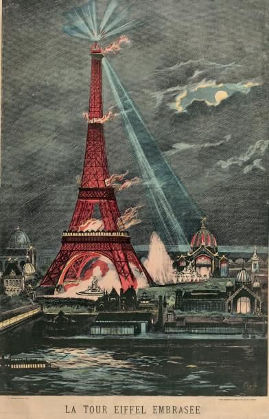 Henri GUYDO (1868-1930) La Tour Eiffel embrasée lors de l'Exposition Universelle,...