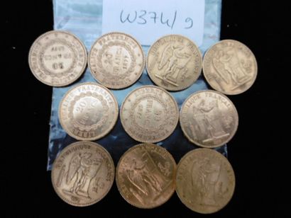 null Lot de 10 pièces de 20 francs en or, Génie de la République, Paris :

- 1 pice...