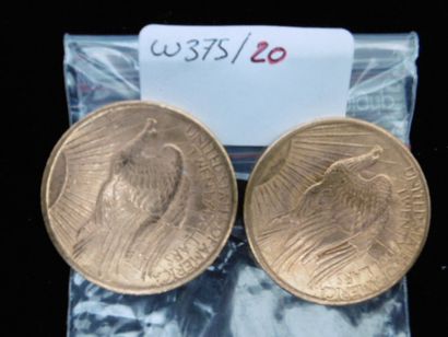 null Lot de 2 pièces de 20 dollars "Saint-Gaudens", en or 900 millèmes; deux pièces...