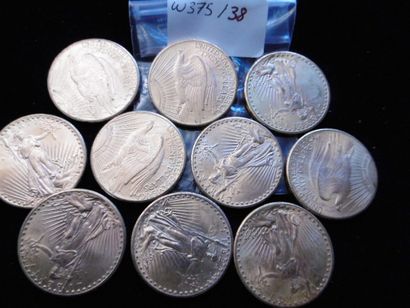 null Lot de 10 pièces de 20 dollars "Saint-Gaudens", en or 900 millèmes; dix pièces...