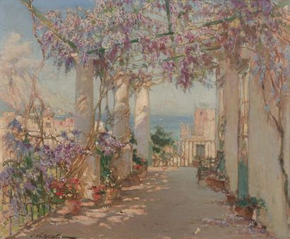 Constantin WESTCHILOFF (1877-1945) Pergola à la glycine, Capri
Huile sur toile signée...