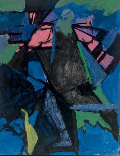 Yves JOBERT (né en 1930) Composition à fond bleu
Composition rose, vert, jaune sur...