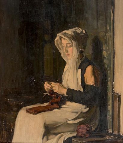 Joseph BAIL (1862-1921) La tricoteuse (Elle est assise de ¾ à gauche et tricote....