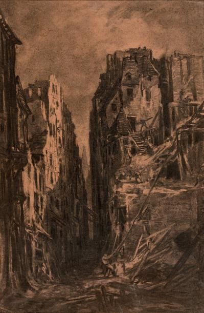 École Française du XIXe siècle * Ruelle et décombres
Dessin au fusain.
52 x 32 c...