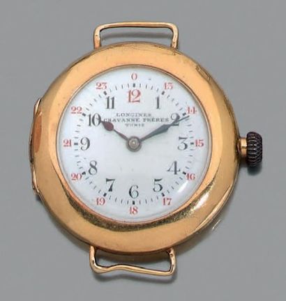 LONGINES Boîtier de montre bracelet en or jaune 18K (750 millièmes), de forme circulaire,...