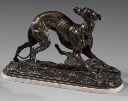 Henri Emile Adrien Trodoux (XIX) Chien et rat
Sculpture en bronze à patine brune,...